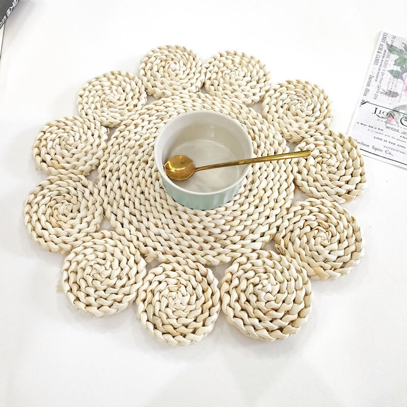 Tejido a mano redondo anti-corrosión almohadilla de comedor occidental natural ecológico tejido de paja al por mayor 1593.