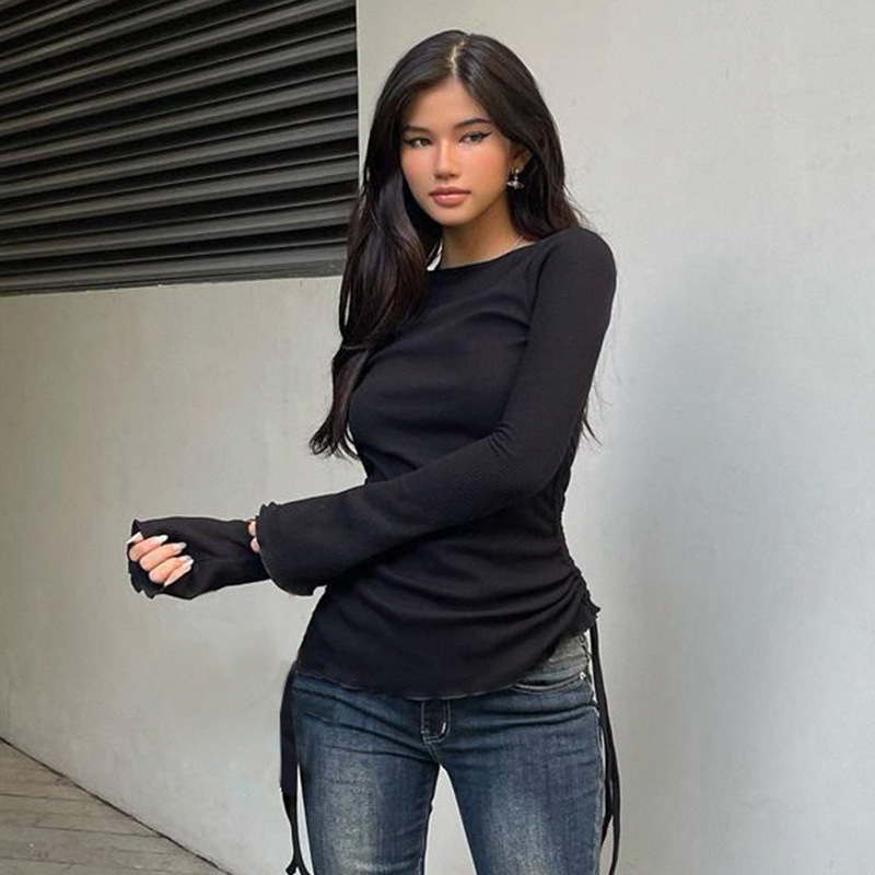 Pleated lPleated long-sleeved base shirong-sleeved base shirt