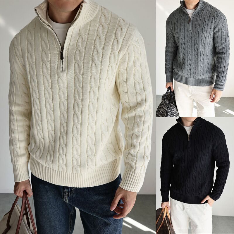 New autumn and winter POLO shirts, knitted sweaters, men's old money style, turn-down collar, cable knit pattern, cross-border factory wholesale New autumn and winter POLO shirts, knitted sweaters, men's old money style, turn-down collar, cable knit pattern, cross-border factory wholesale