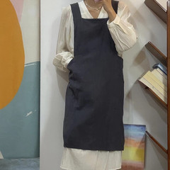 Cross-border Instagram cotton-linen large size apron with thick body-hugging blouses, artistic floral artistic and literary men and women aprons, can print LOGO