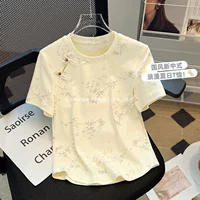 Новая женская футболка с короткими рукавами в китайском стиле в национальном стиле, лето 2025, новая женская свободная футболка для похудения большого размера с круглым вырезом, оптовая продажа