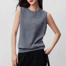 夏季内搭精纺100%纯羊毛扬子纱针织吊带背心女圆领无袖打底衫上衣