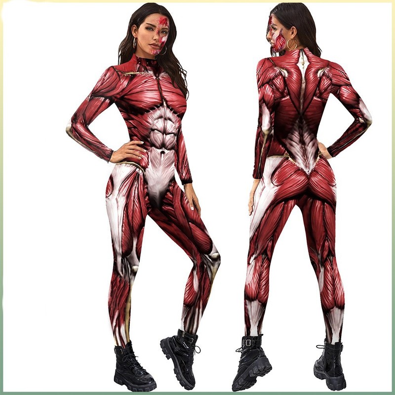 速売通欧米ハロウィーンcoslay人体筋肉線3dデジタルプリント連体レオタード|undefined