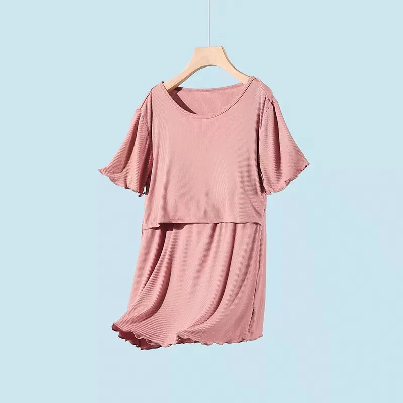 New Modal Fine Thread Top-up Short-sleeved Breastfeeding Dress Casual Wear-free Bra Solid Color T-shirt Pregnant Women's Top New Modal Fine Thread Top-up Short-sleeved Breastfeeding Dress Casual Wear-free Bra Solid Color T-shirt Pregnant Women's Top