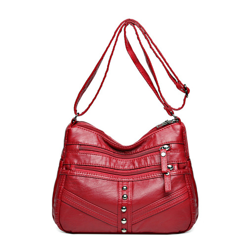 Ladies' High-End Soft Leather Crossbody Bag with Retro Leather Large Pockets and Multiple Compartments, Single Strap Shoulder Bag