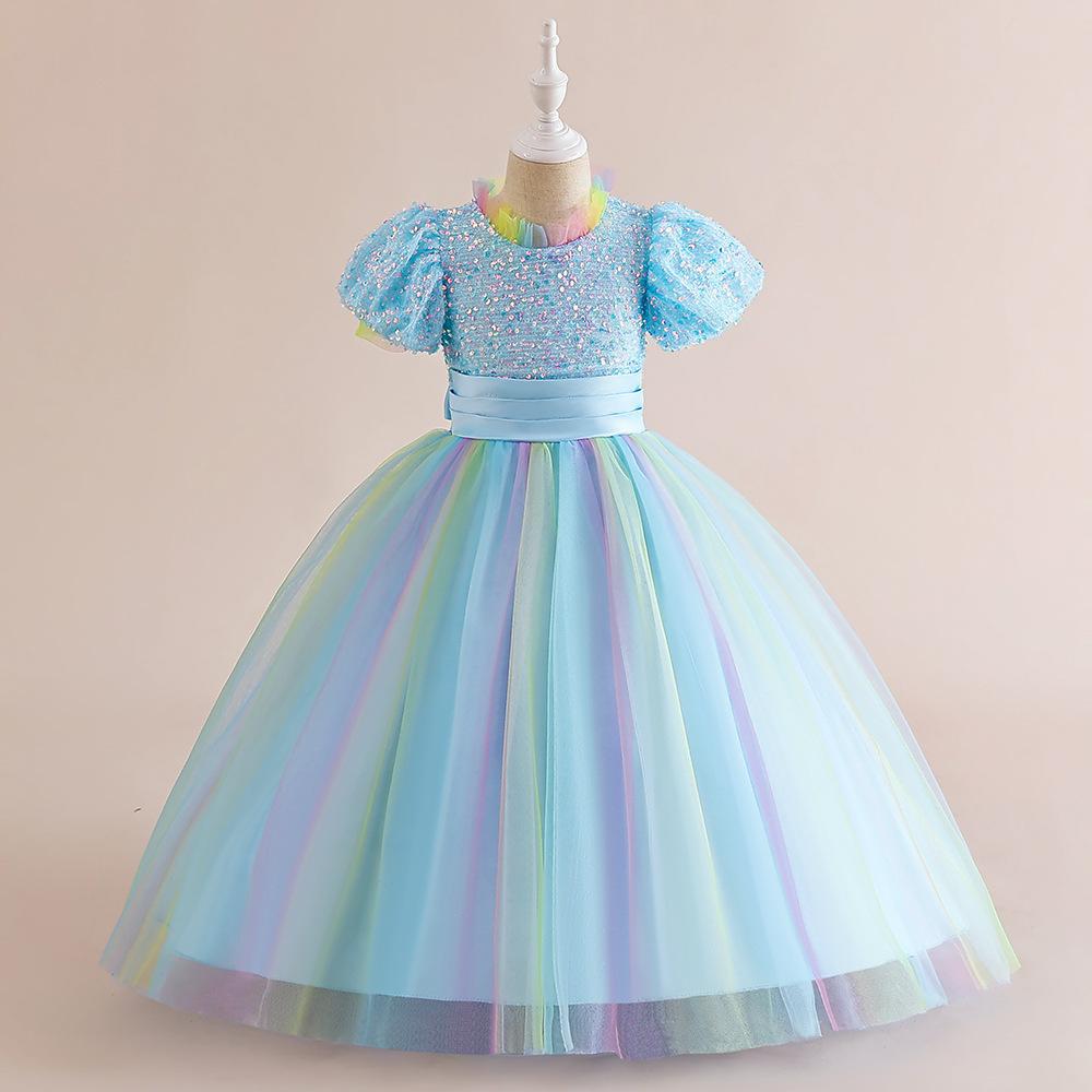 Comercio exterior niños vestido de lentejuelas vestido de novia puff manga colorido 61 coro rendimiento mullido hilo princesa vestido