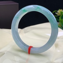 缅甸翡翠手镯冰种白底青辣绿镯子阳绿冰糯种正圈飘花送礼