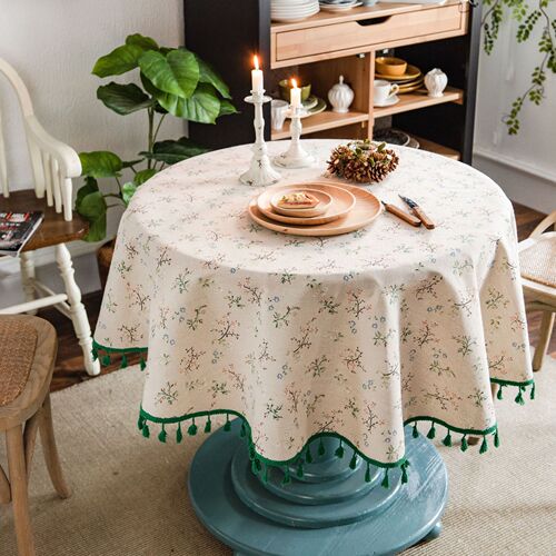 Yimanqiyun tablecloth floral print tablecloth cotton and linen round fabric small round table INS style