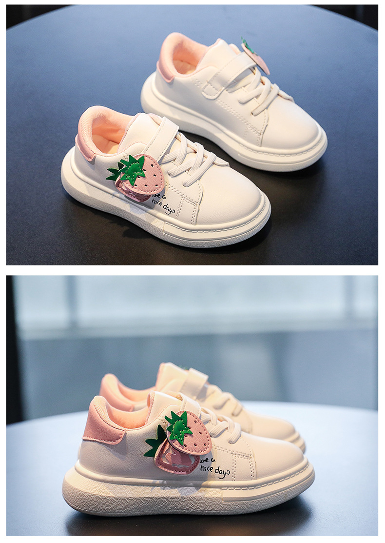 Girls Strawberry Shoes Baby White Sports Shoes Children Korean Casual Shoes 1-3 Years Old Children's Single Shoes display picture 3