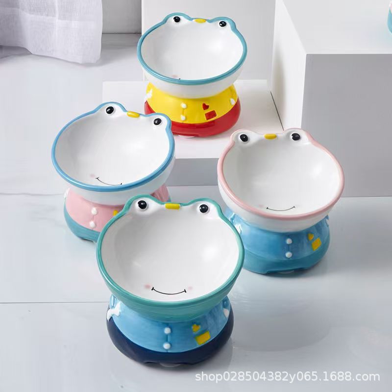 陶磁器のペットの茶碗の猫の碗の漫画のかわいい高い足の斜めな口の首の水の碗のペットの碗の猫の茶碗|undefined