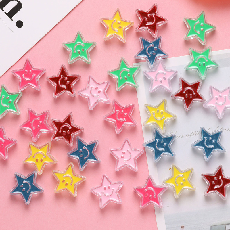 Five-Pointed Star Smiley Face Dripping Oil Five-Pointed Star Mobile Phone Chain Loose Beads Beaded Acrylic Colorful Five-Pointed Star Jewelry Accessories