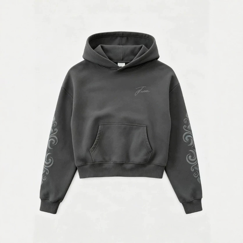 American-Style Gray Short Hooded Sweatshirt with Embroidery Design, Loose Fit, Slimming, Casual and Versatile Top American-Style Gray Short Hooded Sweatshirt with Embroidery Design, Loose Fit, Slimming, Casual and Versatile Top