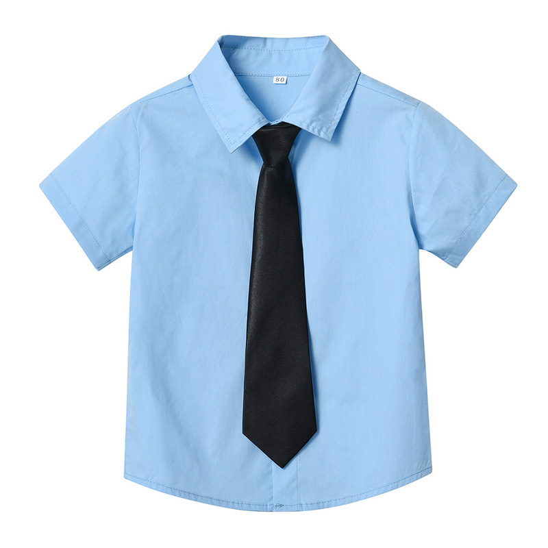 Cárdigan de solapa de manga corta de un solo pecho de verano para niños coreanos, corbata de estilo universitario para niños y niñas, camisa de color caramelo