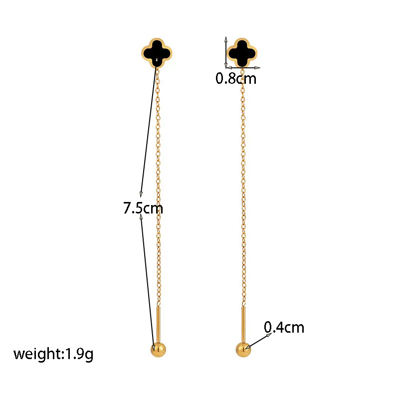 【xke0331】black four-leaf clover ear wire gold