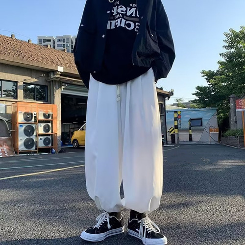 Men's Autumn Harlon Pants Japanese City Boy Wide Leg Casual Pants Streetwear Straight Leg Loose Tied-in Lantern Pants