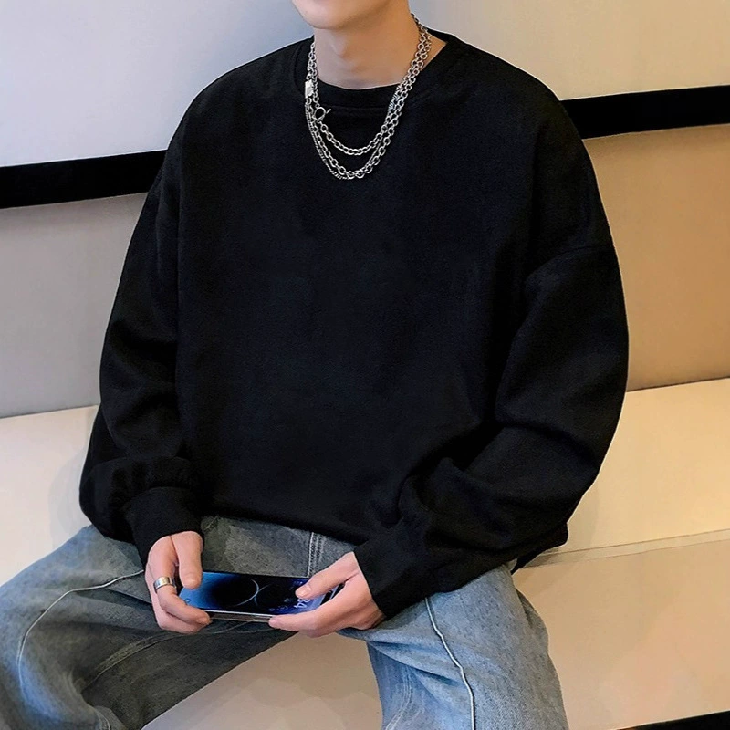 300 г высококачественная замшевая толстовка мужская весенне-осенняя однотонная свободная с длинными рукавами модный американский брендовый топ