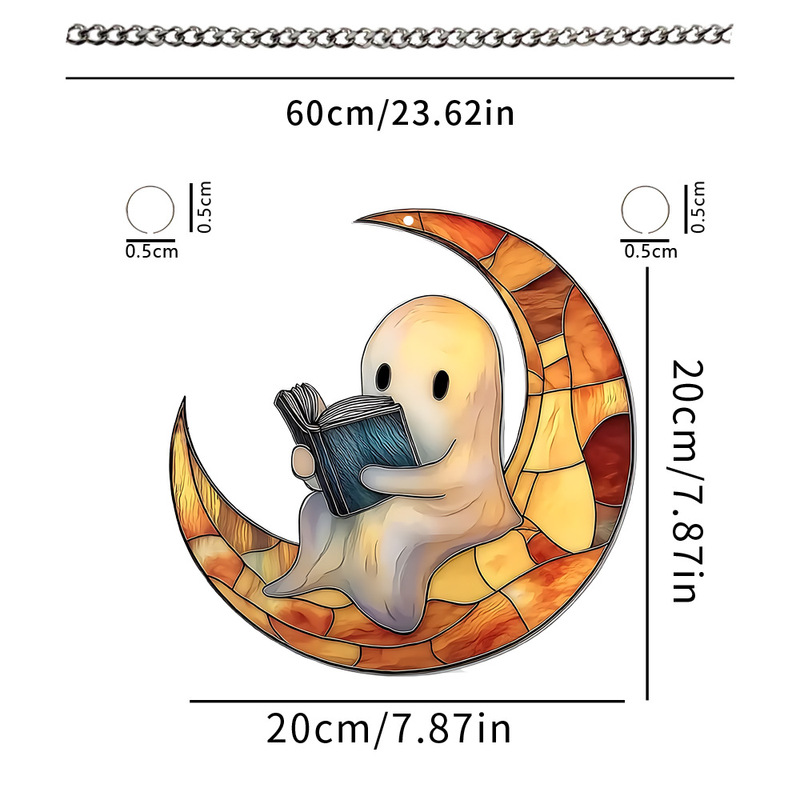 ハロウィン新月下の就寝前の読書リトルゴースト 2D フラットアクリルホリデー雰囲気装飾ペンダント|undefined