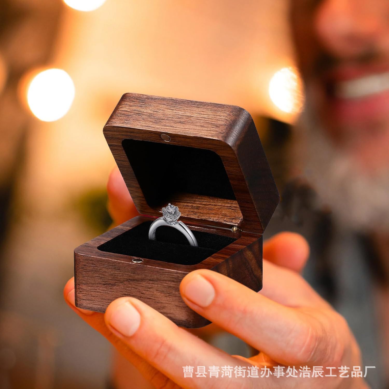Caja de anillo de madera negra cuadrada caja de anillo de madera sólida joyería propuesta de boda caja de almacenamiento de anillo de diamantes caja de embalaje de pendientes image 4