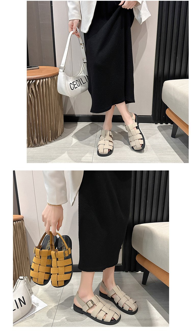 Sandali vintage con punta piatta da donna, primavera estate 2024, nuovi sandali alla moda con zeppa intrecciata e stivaletti romani da spiaggia_voghion.com