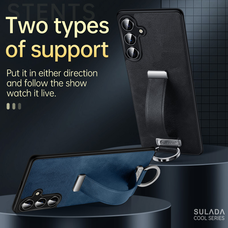 Samsung S25 Wristband Phone Case Fashionable and Cool Suitable for S25Plus Ring Bracket Protective Cover Ultra Imitation Cowhide