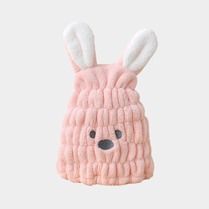 Tapa de secado de pelo lindo conejo de dibujos animados absorbente de secado rápido de coral polar ducha de pelo de los niños Toalla de pelo cerrado Toalla de secado de pelo