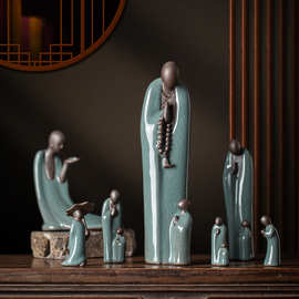 中式禅意哥窑陶瓷工艺品无相佛人物摆件创意茶室茶几桌面茶道装饰