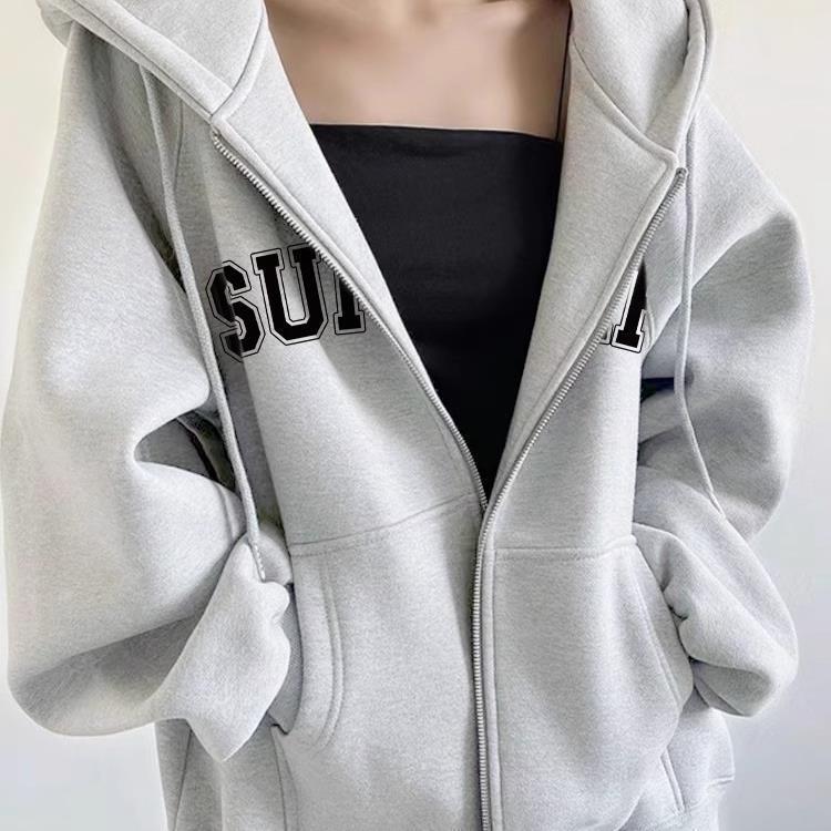 Hooded Sweatshirt Jacket Women's Spring & Fall Mid-Length Small American Suit Heavy Autumn and Winter 2025 Cotton
