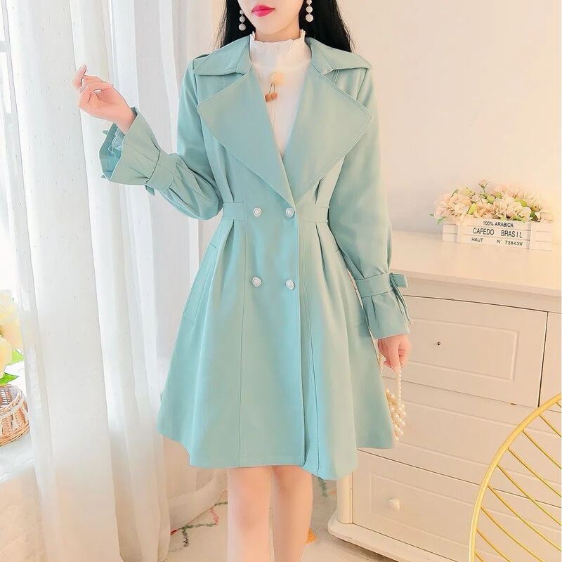 Women's windbreaker coat for spring and autumn 2026, new Korean style, petite fit, waist-cinching, slimming, mid-length, elegant and trendy coat