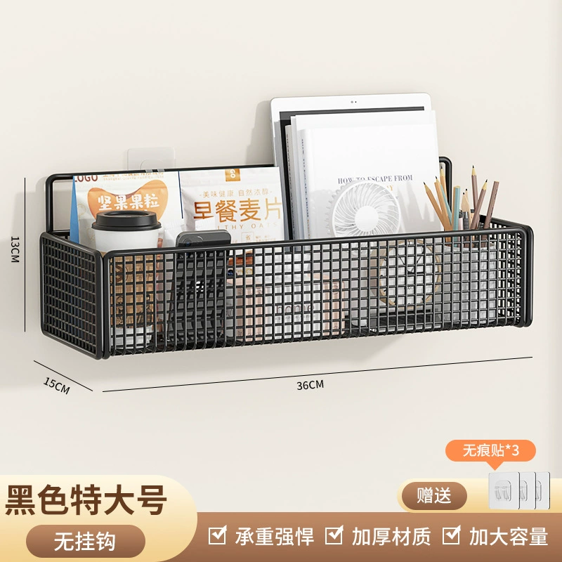 No‑drill wall storage rack, bedside hanging basket with hooks, hookless and hook models, multiple sizes