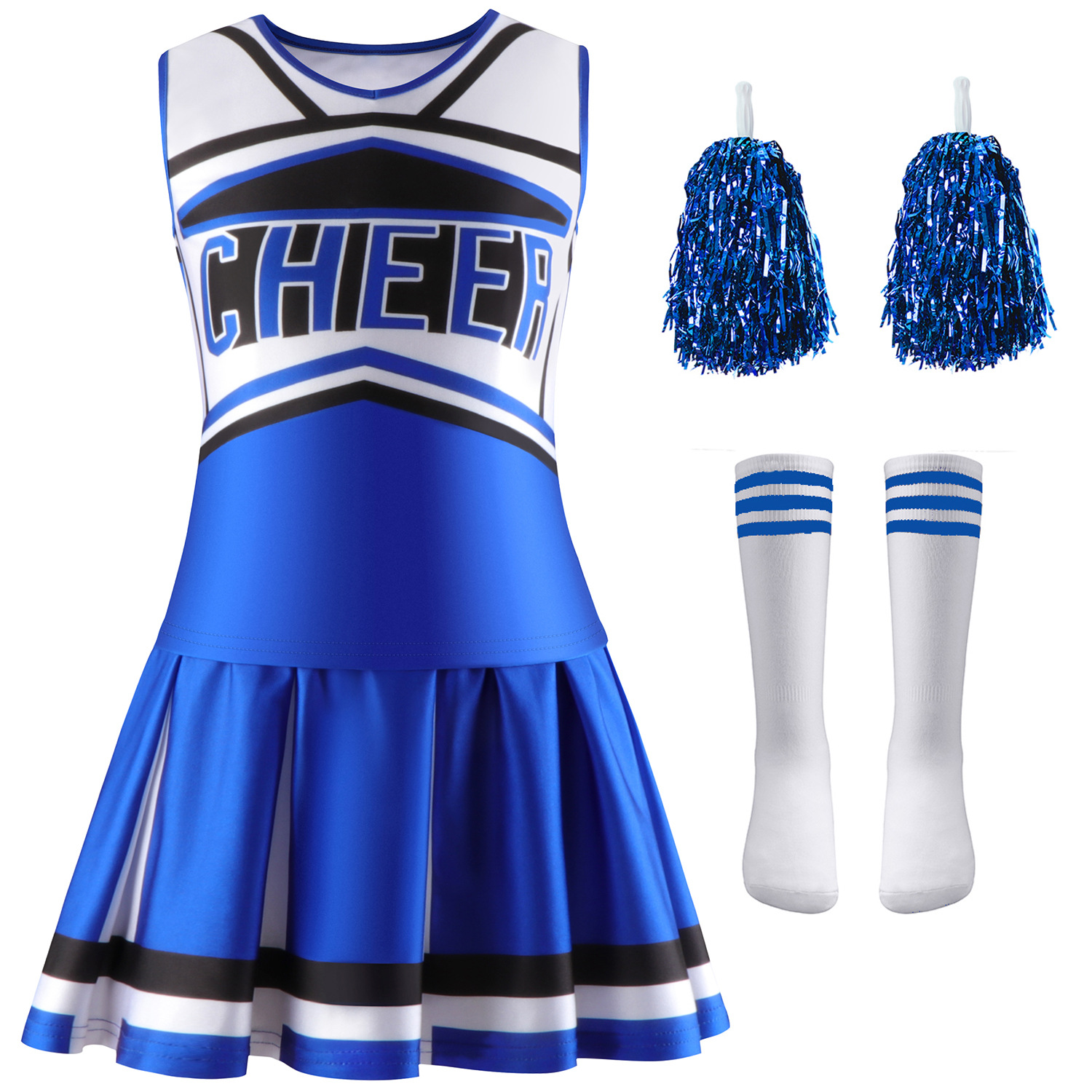 Blue single skirt+ball flower+socks