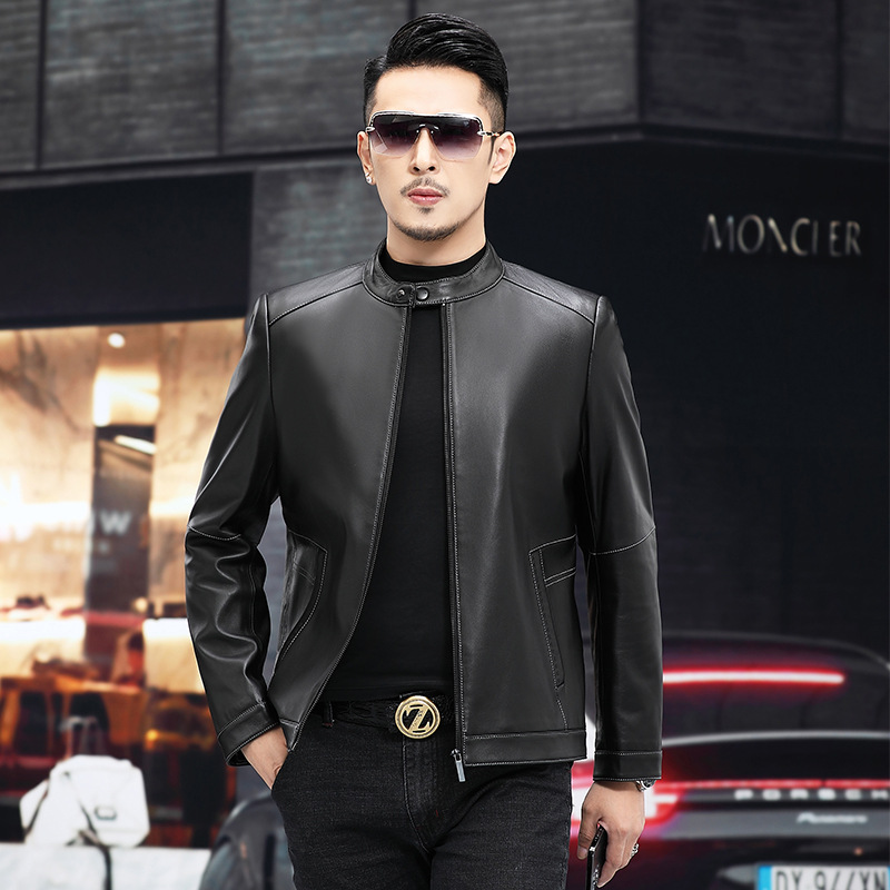 真皮皮衣男海宁绵羊皮立领青年夹克春秋新款韩版立领潮男休闲外套
