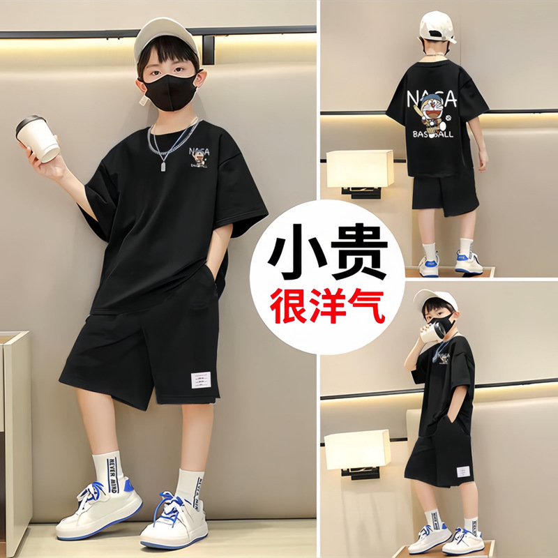 男の子純綿半袖ショーツスーツ2025新作中大型子供用多用途夏服ハンサムスポーツ2点セット|undefined