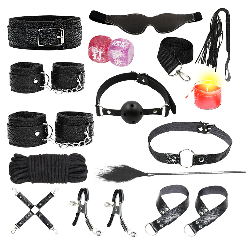 Juego de accesorios Jiuai SM incluido con esposas, látigo de cuero, tapón anal, suministros divertidos para habitaciones de parejas adultas, herramientas de juego sexual