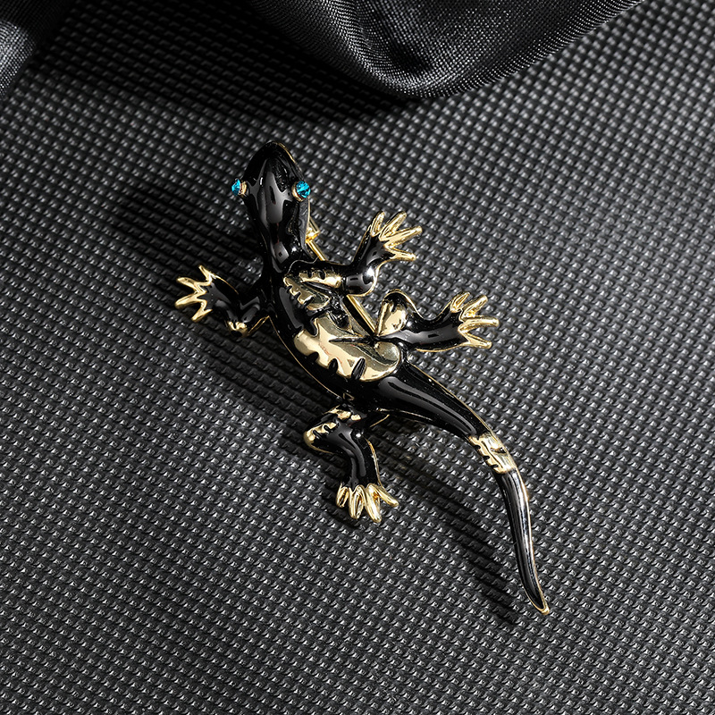 Broche exclusive transfrontalière unique en alliage, style européen et américain, ornée d'un gecko et de diamants._voghion.com