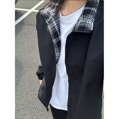 fitcheck美式格子拼接夹克男春季无帽立领棒球服潮牌休闲运动外套