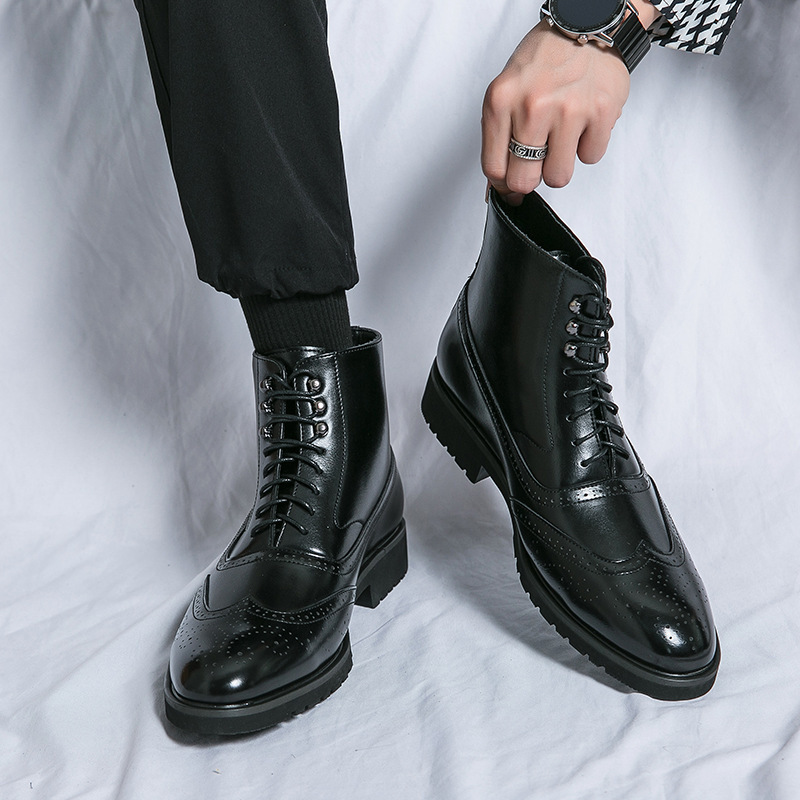 Botas de Cuero Brogue para Hombre Talla 38-46 de PU con Suela de Caucho Antideslizantes para Otoño e Invierno image 2