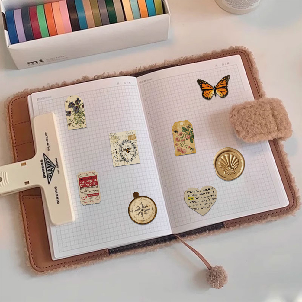 50 pegatinas de archivo retro de alto valor facial DIY pegatinas de contabilidad de mano pegatinas de decoración de maletas de scooter pegatinas impermeables