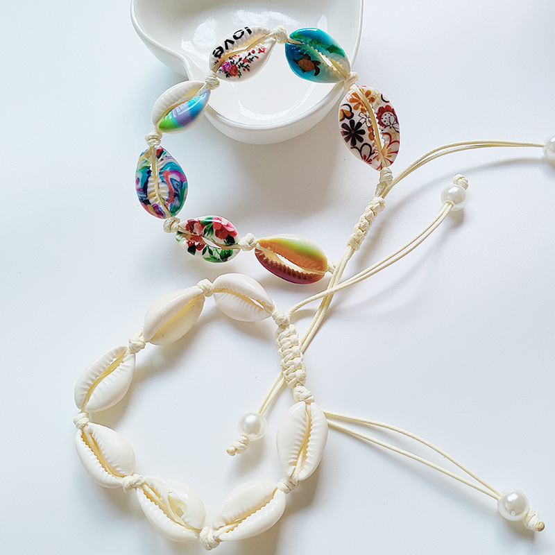 Bohemian Natural Shell Beads Woven Bracelet Painted DIY Bracelet Pearl Bracelet Seaside Bohemian