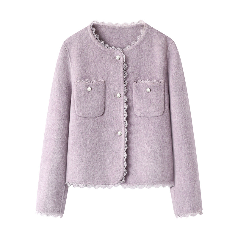 Double-Sided Woolen Outwear Women's Winter Taro Toffee Silhouette Small Fragrant Woolen Short Outwear N75W054A Double-Sided Woolen Outwear Women's Winter Taro Toffee Silhouette Small Fragrant Woolen Short Outwear N75W054A