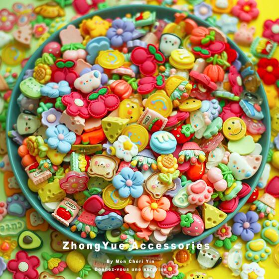 Cartoon hair accessories resin accessories mixed bag DIY cream glue mobile phone shell handmade hairpin hair rope material collection mixed batch