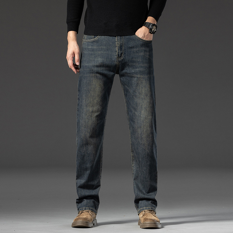 Ventas directas de fábrica de primavera y otoño Xintang pantalones elásticos para hombres jeans sueltos rectos pantalones largos para hombres de pierna ancha de marca de moda para hombres