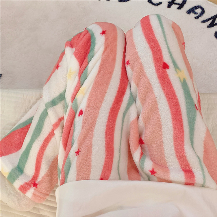 Pantalones de pijama de franela de coral de dibujos animados, pantalones de pijama de hombre, pantalones de invierno de otoño de mujer, pantalones caseros