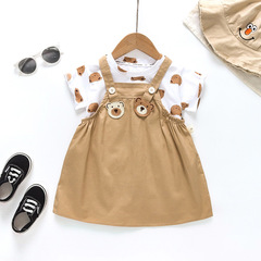 BB155-短-熊頭背帶裙兩件套女寶寶單件短袖T棉質背帶裙可拆分單穿