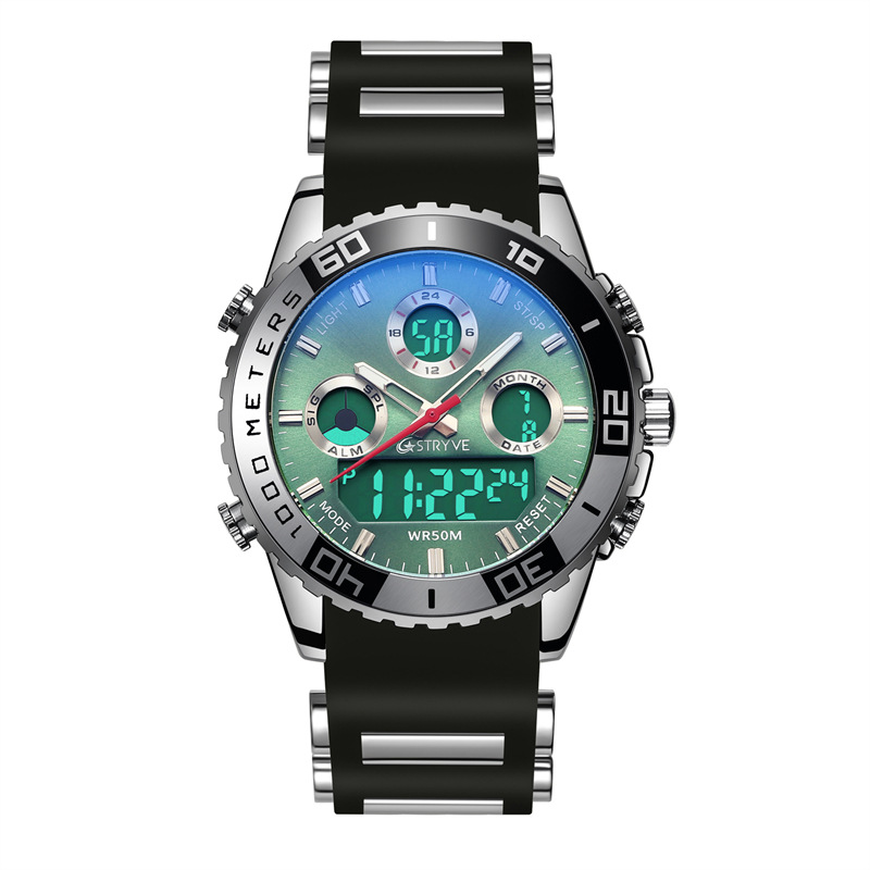 STRYVE S8023 reloj deportivo personalizado luminoso impermeable Alarma de tiempo reloj electrónico de dos lugares reloj de los hombres