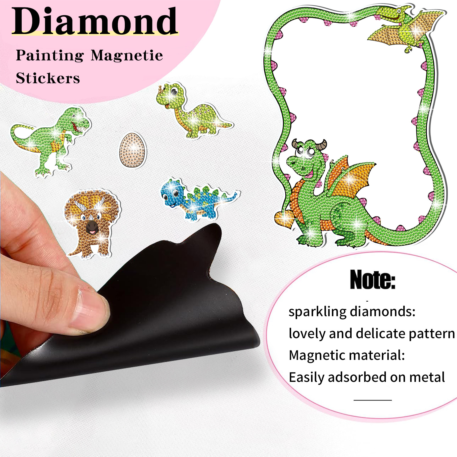 Dinosaurio adorable tablero de escritura dibujo de diamante pegatinas de refrigerador para niños hechos a mano diy creativo mampostería pegatinas juguetes