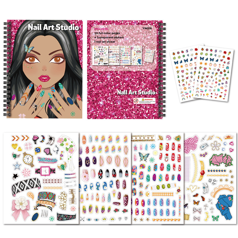 新品儿童贴纸活动书套装Nail Design Book女孩涂色换妆美甲贴纸书|undefined