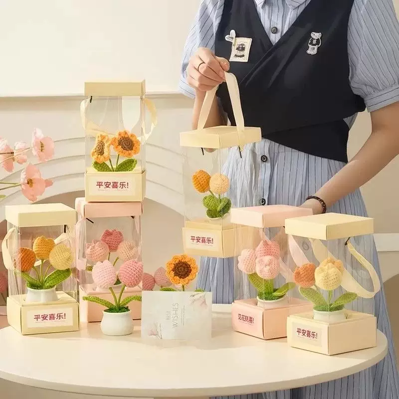 教师节花束包装盒手提透明花盒折叠花盒装花瓶盒现货批发量大价优