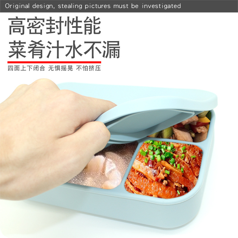 Grado alimenticio silicona cuadrícula caja de almuerzo de silicona caja de almuerzo de gran capacidad oficina estudiantes pueden microondas caja de almuerzo