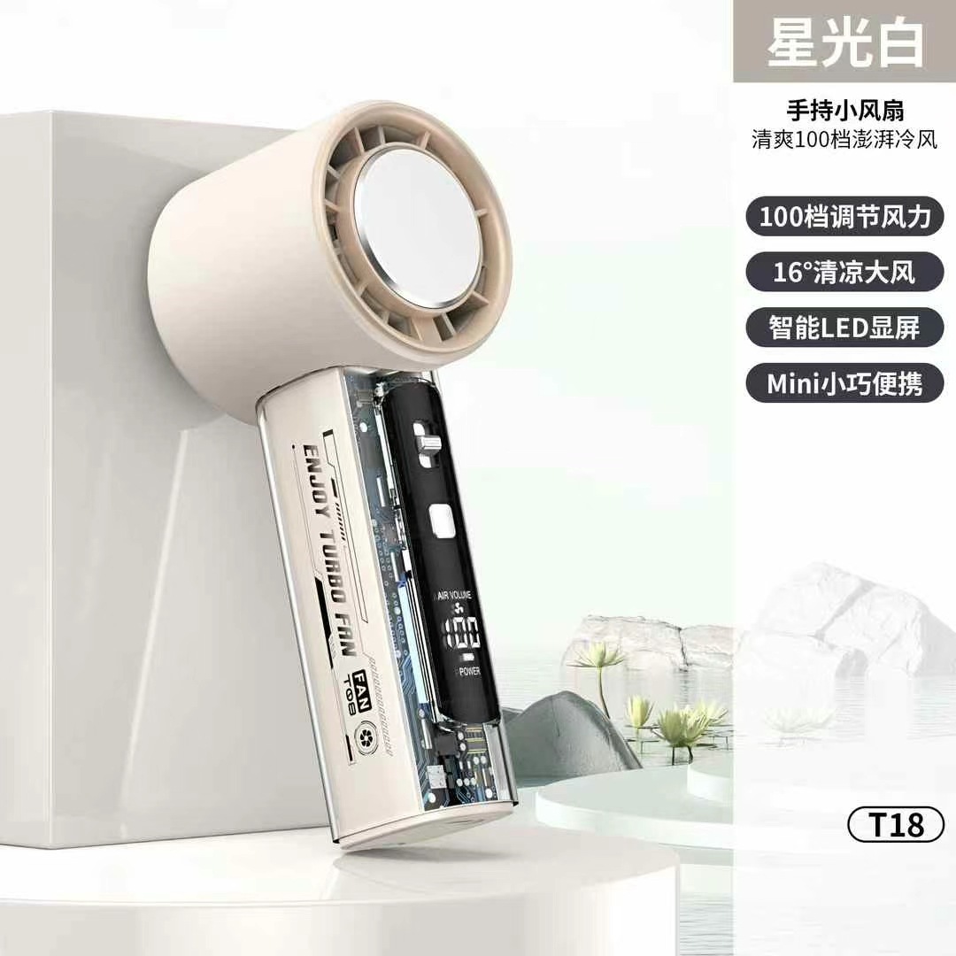 El nuevo ventilador de mano Mech transparente con compresa de hielo T18 con pantalla digital de carga USB, ventilador transfronterizo turbo violento de alta velocidad image 4