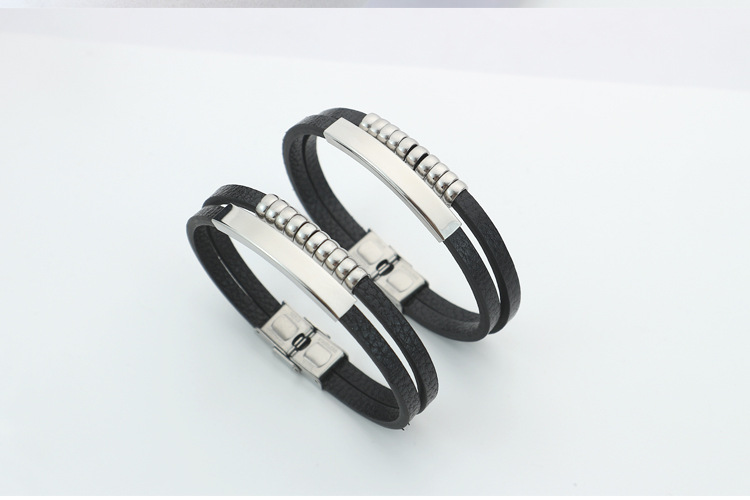 wristband, Bracelets, Bangle Classification Leather Rope Chain Material 1 Piece Quantity Couple Men's Punk Wristband Bracelets Bangle Customization Laser Engraving Solid Color Pu Leather Vacuum Plating Men Cord & Leather Bracelets